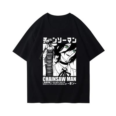 T-shirt Chainsaw Man Hiver et Automne 2025 Bomb Devil Reze Produits Dérivés Manches Courtes Anime Style Japonais T-shirt Noir Vêtements