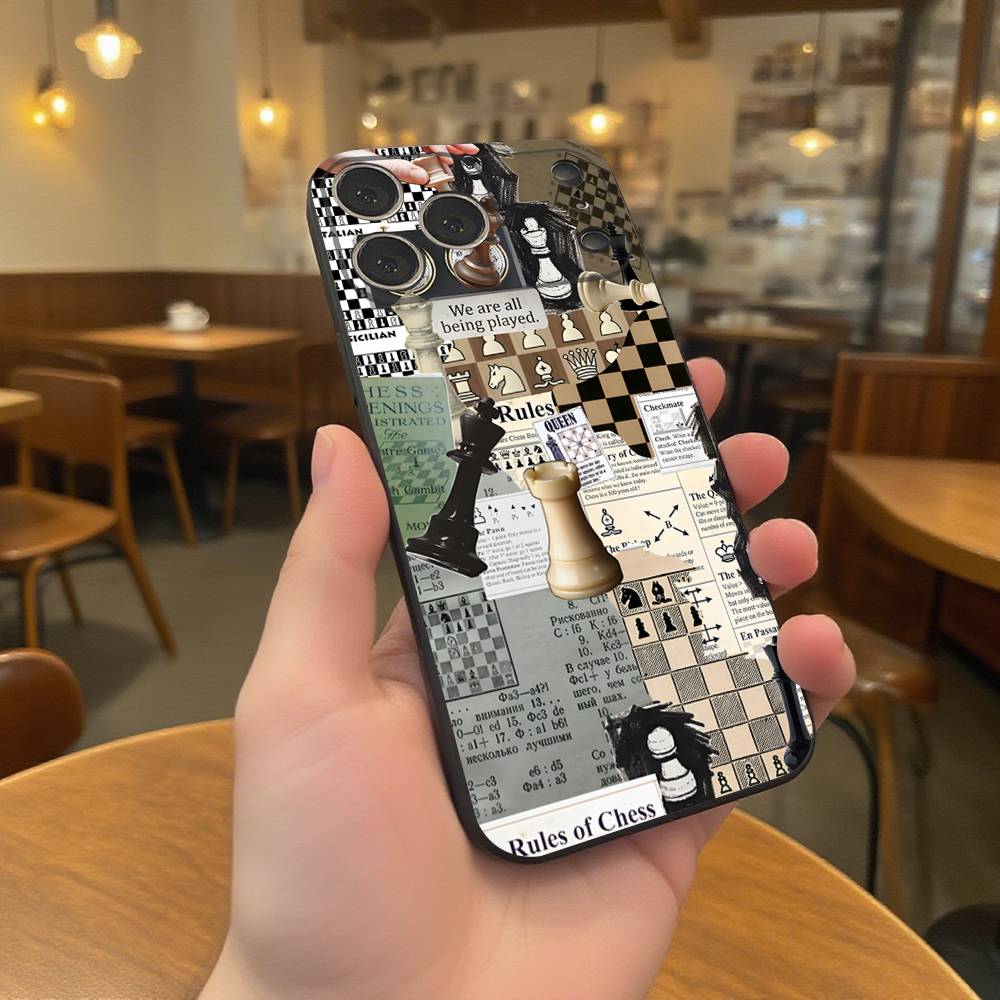 

Чехол для телефона Шахматы Для iPhone 17,16,15,14,13,12,11,Pro,XS,Max,XR,Plus,E,SE4,Mini Черный Мягкий Чехол iPhone15plus