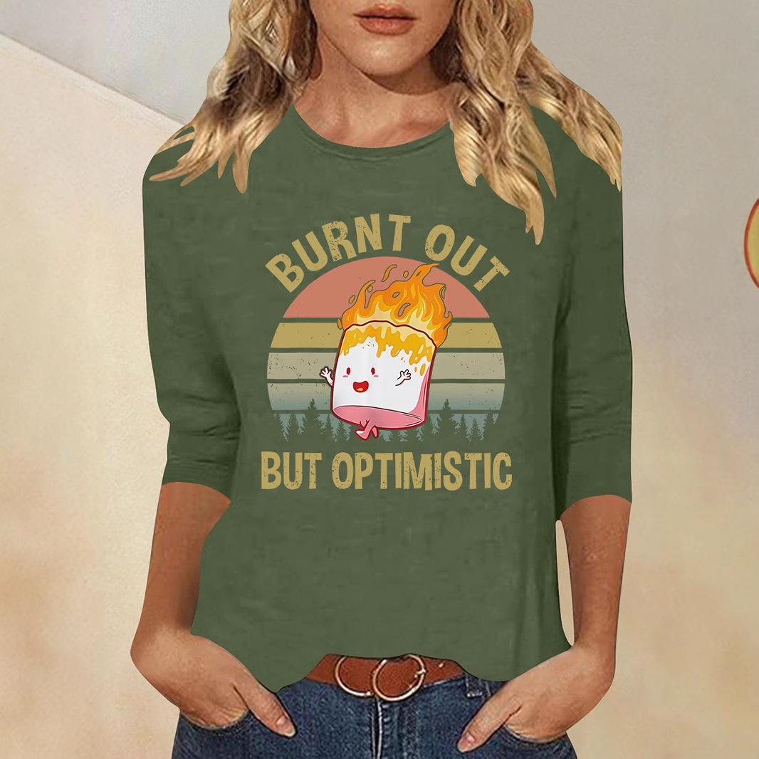 

Optimistically Burnt Out: European & American Women s Round Neck Seven-Sleeve Pullover Double Extra Large білий