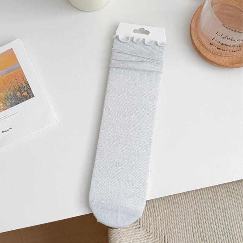 Women Thin Breathable Silk Socks 2 Pairs with Bowknot Design French Style Summer Mesh Lace Breathable Female Fashion Stockings