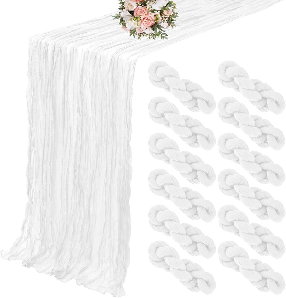 12Pcs Semi-Sheer Gauze Sage Green Table Runners Vintage Rustic Wedding Birthday Wedding Decoration Banquets Arches Boho Decor