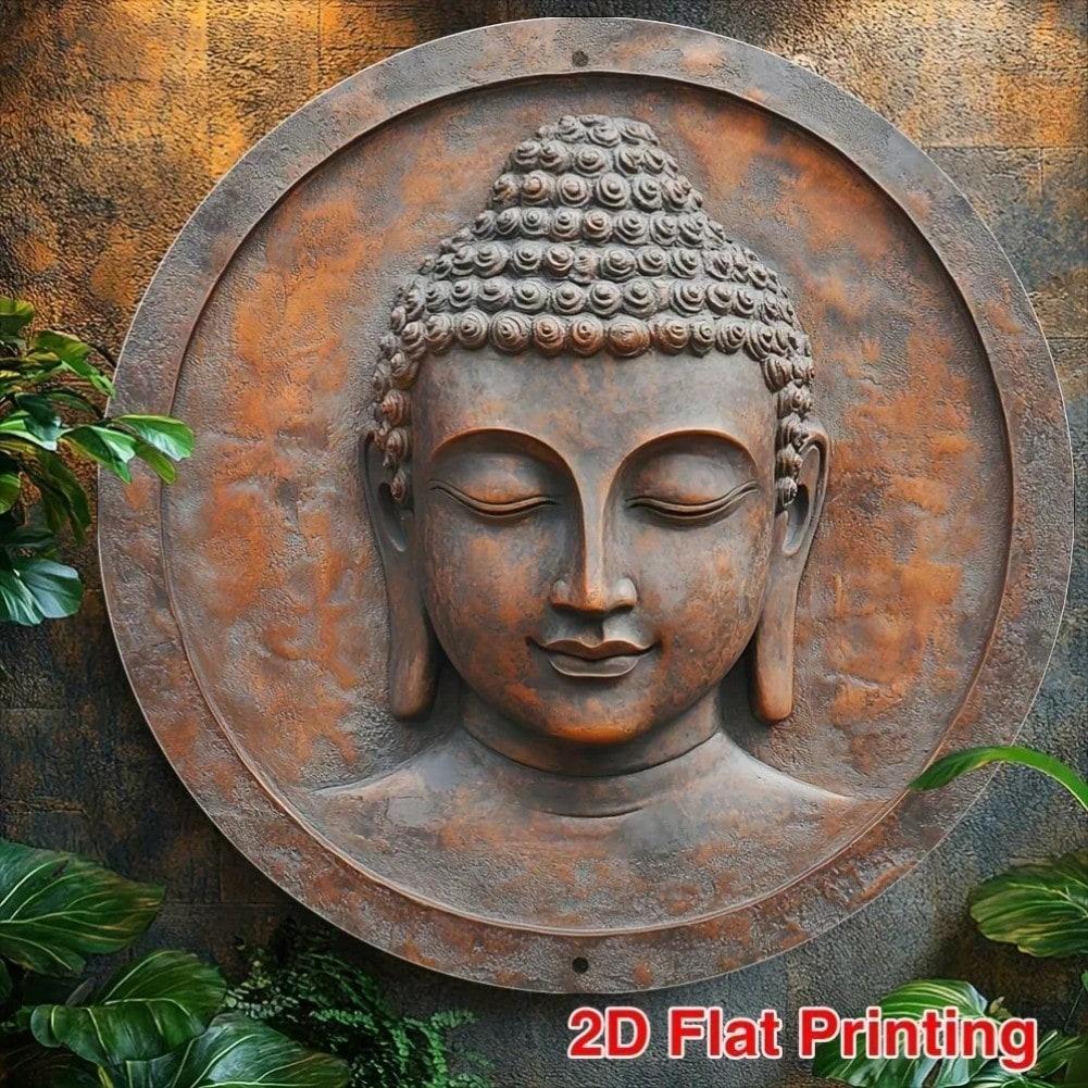 

Vintage Buddha Head 2D Round Aluminum Wall Art Durable Home Office Decor 20x20 різнокольоровий