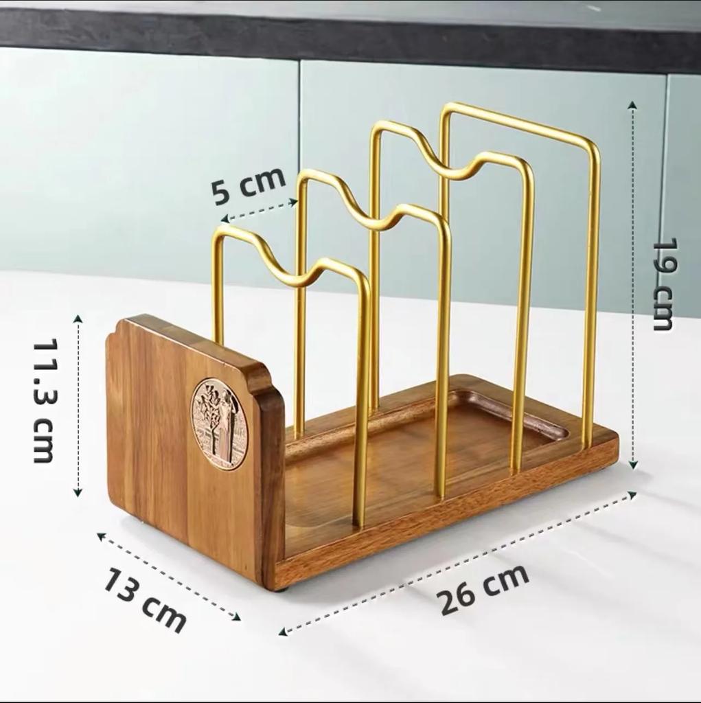 Acacia wood cutting board storage rack Multi-functional kitchen drain storage pot lid rack cutting board rolling panel rack