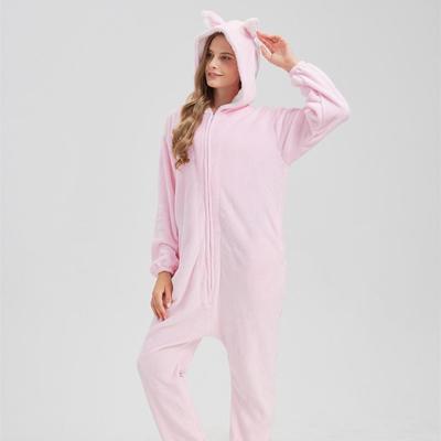 Süßer Cartoon Flanell Reißverschluss Onesie für Damen – Warme Homewear