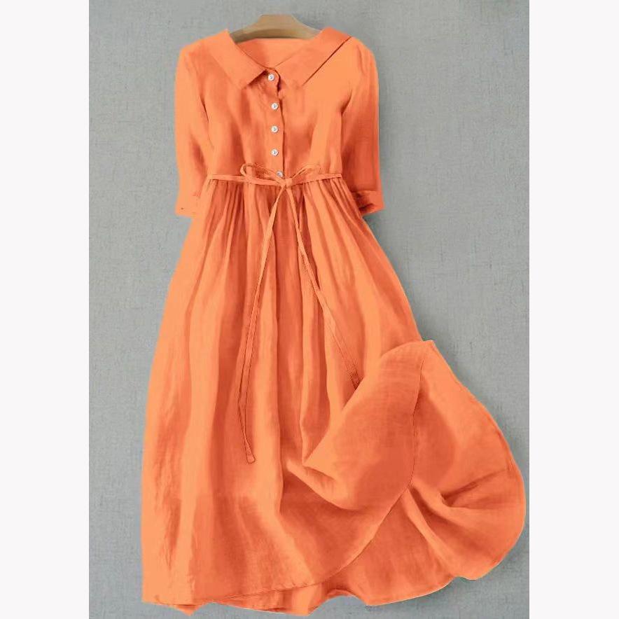 

2025 Spring/Summer Popular Lapel Five-Sleeve Loose Casual Long Dress XXXL помаранчевий