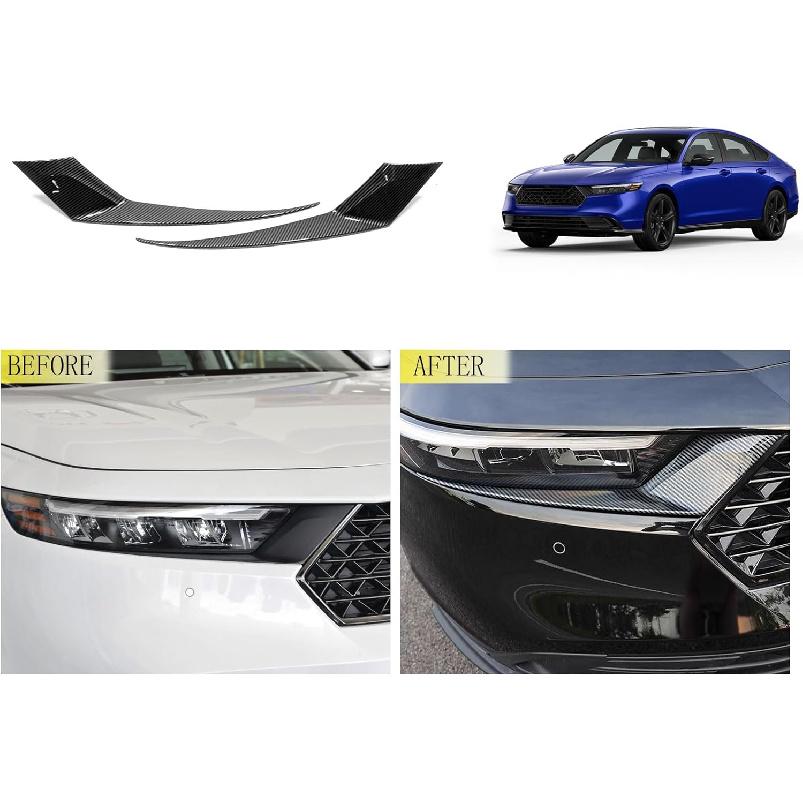 Car Accessories Compatible with Honda Accord 2023 2024 2025 Headlight Head Light Lamp Eyebrow Cover Eyelids Moulding Trims ABS 2PCS(Carbon Fiber