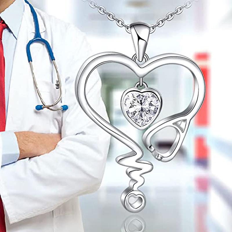 Creative Stethoscope Heart-shaped Pendant Necklace, Exquisite Jewelry for Daily Wear, Nurse's Day Gift, Holiday Gift