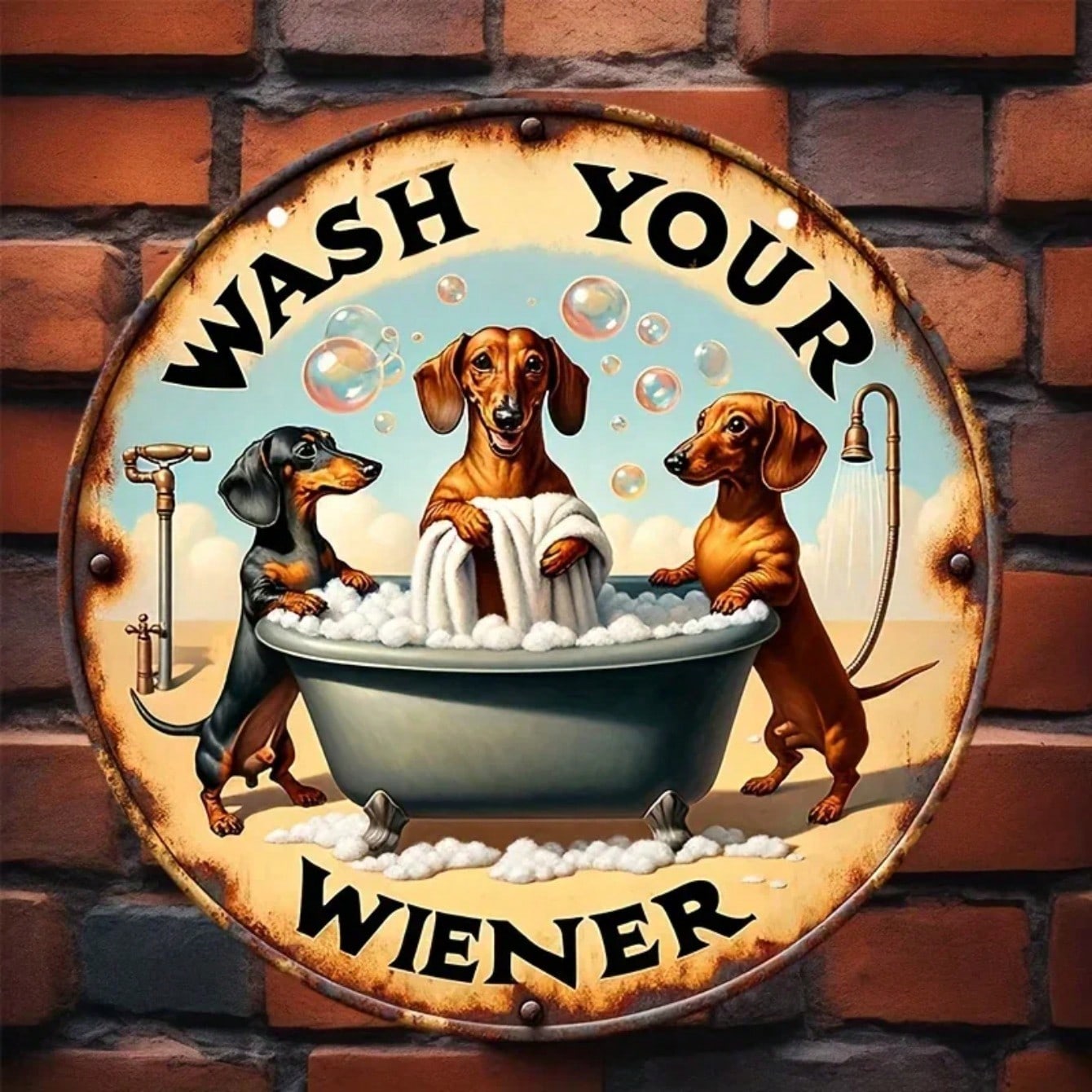 Vintage Aluminum Metal Sign Dachshund Dog Lover Gift Round Wall Art Decor 20x20 разноцветный
