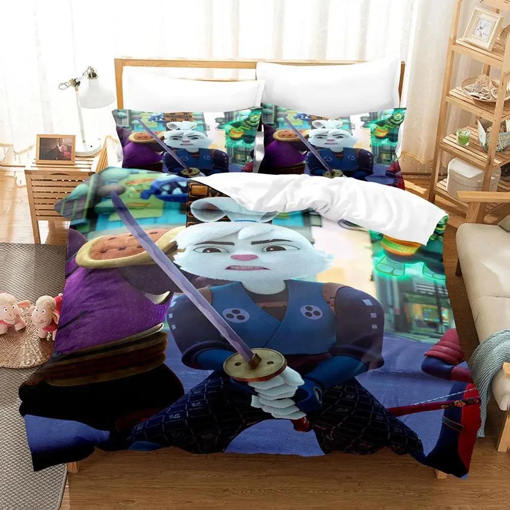 Anime Samurai Rabbit Bedding Set Boys Girls Twin Queen Size Duvet Cover Pillowcase Bed Kids Adult Fashion Home Textileextile