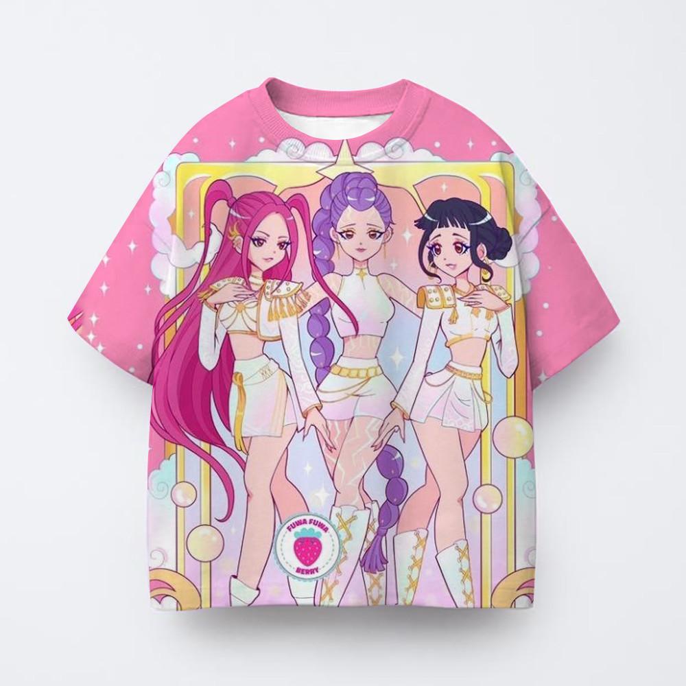 Kpop witch hunting group 3D printing children's T-shirts, girls' cartoon T-shirts, boys' anime T-shirts, children's Kawaii T-shi