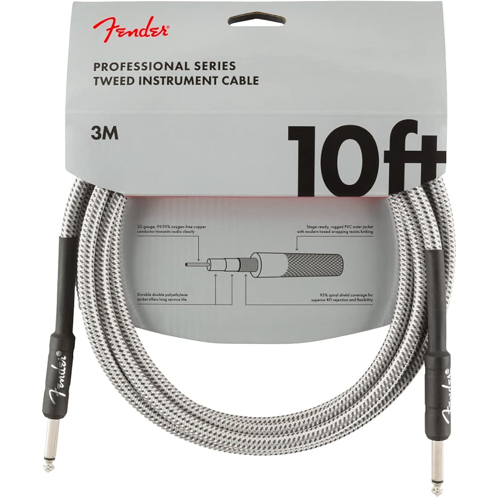 Fender Shielded Cable Professional Series Instrument Cable, 10 , White Tweed White Tweed
