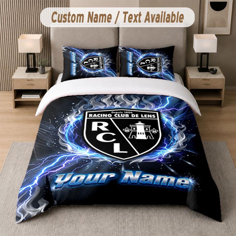 Custom Bedding Set Racing Club De Lens Pattern, Print Name Text 1 Duvet Cover Plus 2 Pillowcases Home Textile