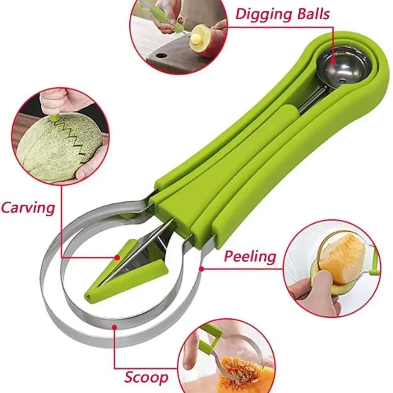 3in1 Fruit Ball Digger Καρπούζι Slicer Cutter Scoop Φρούτα σκάλισμα Μαχαίρι Κόφτης Πιατέλα φρούτων Διαχωριστής πολτού πιάτων φρούτων