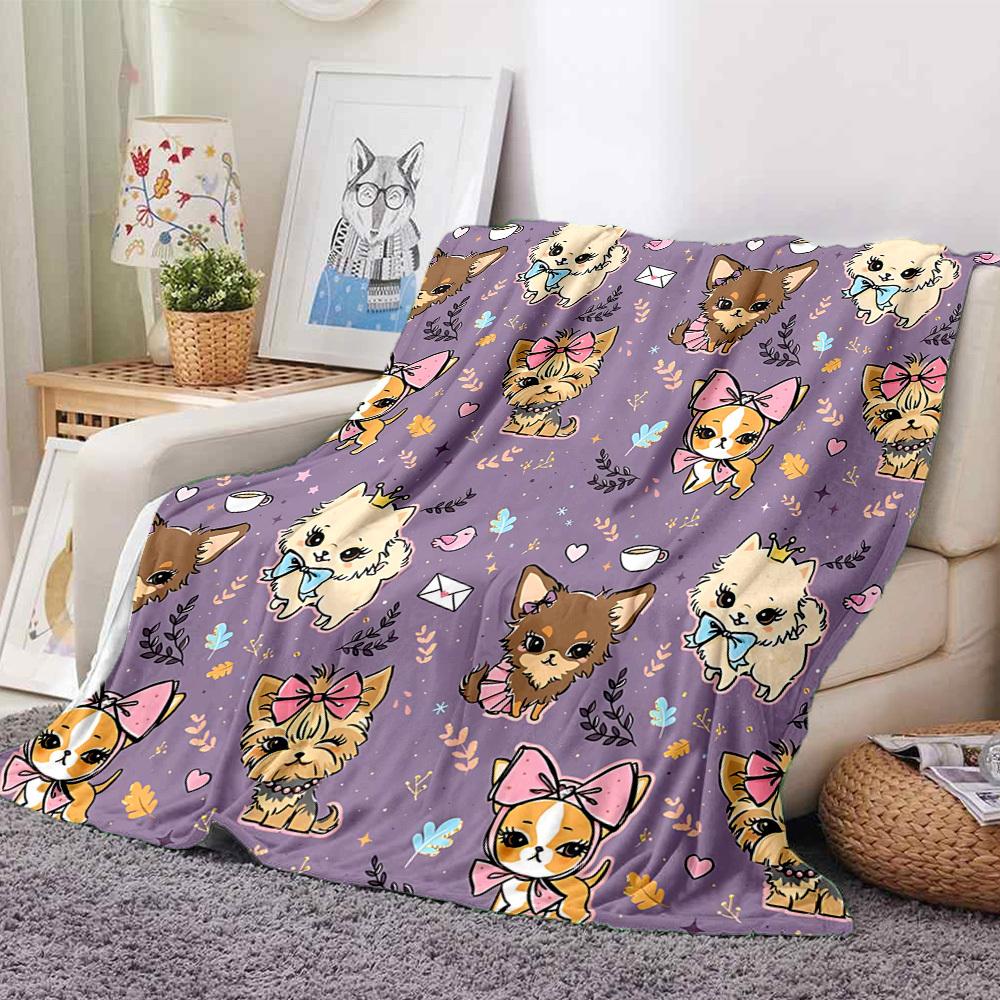 

1pc Puppy Bow Blanket, Lightweight Flannel Blanket for Sofa, Bed, Travel, Camping, Living Room, Office,017 130cmx150cm