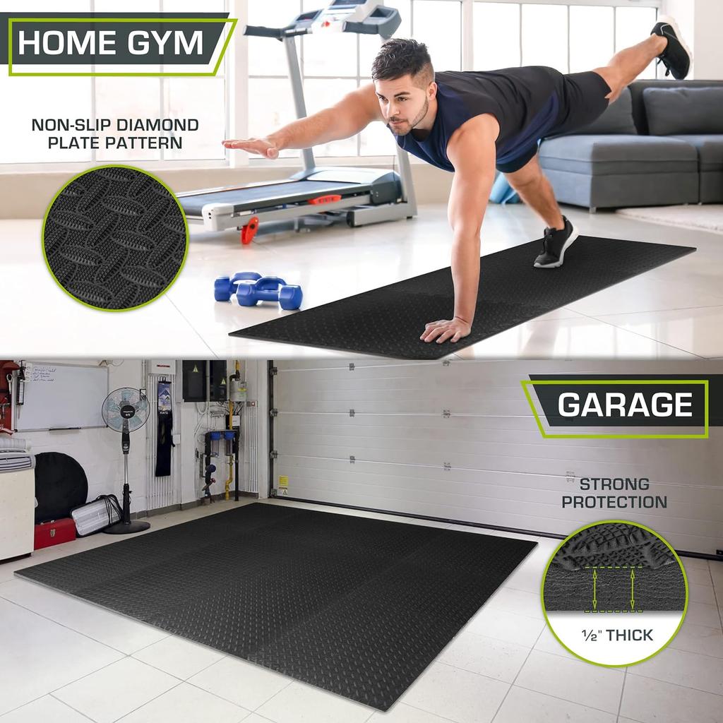 ½ Inch Home Gym Mat with EVA Foam Interlocking Tiles for MMA, Fitness, Gymnastics and Gym Protection, Floor Liner