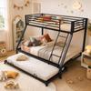 Metal Bunk Bed 90x200 & 140x200 Cm, Pull-Out Bed 90x190cm, Family Bed Capacity Up To 550kg, 3 Sleeping Places, Slanted Ladder & Fall Protection, Black