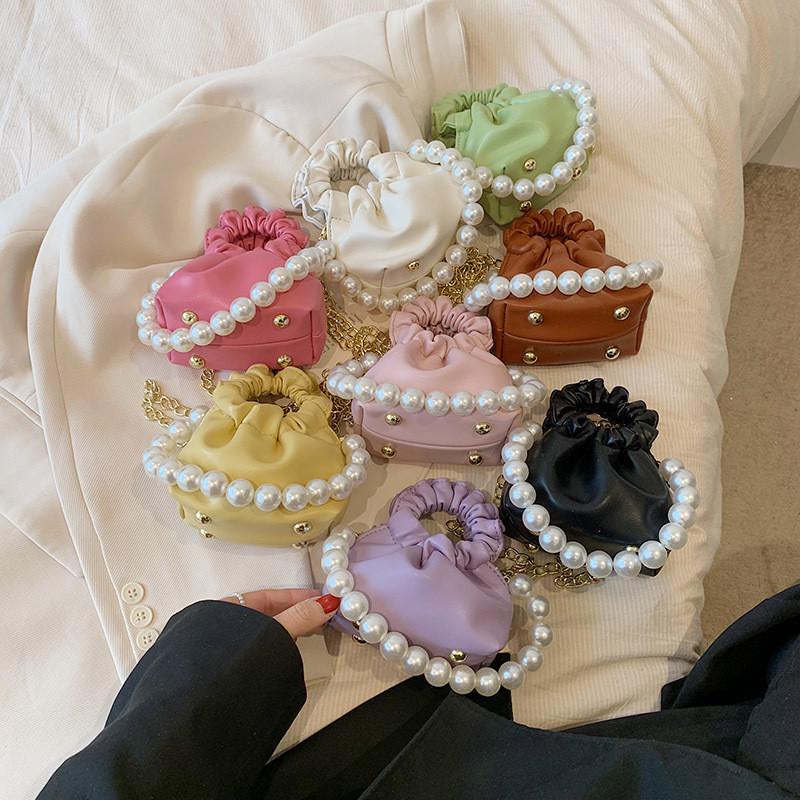 Adorable Korean Style Princess Pearl Handbag For Girls With Charming Chain Strap