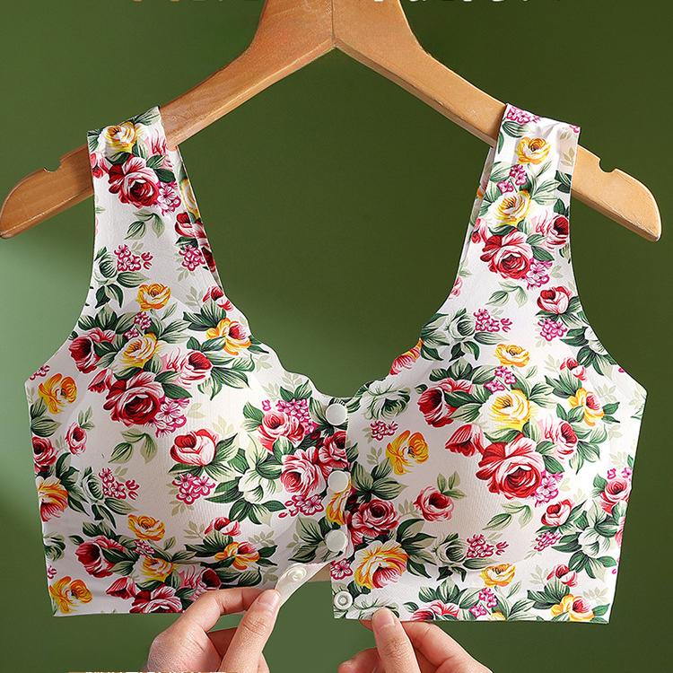 Untouched Front Button Underwear for Women Gathered on Top Anti Sagging Bra Print Summer Beautiful Back Bra Vest