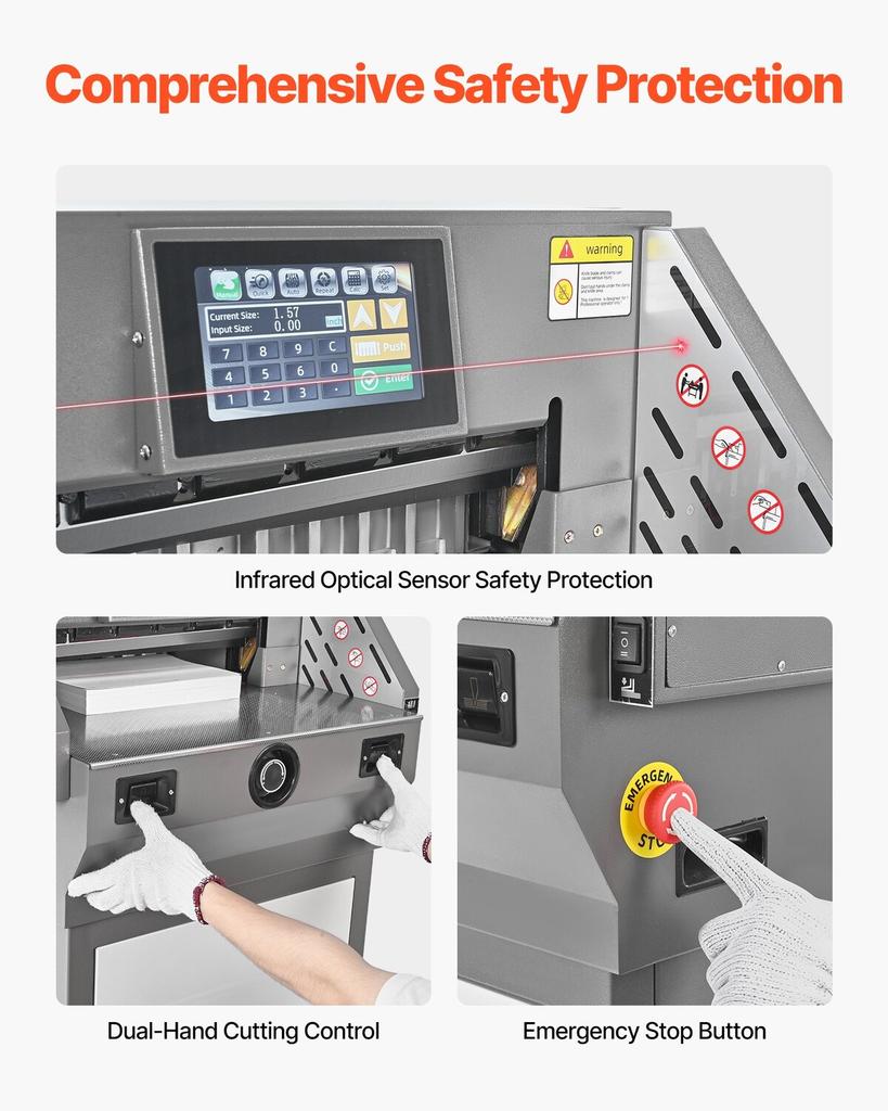 Elektrischer Papierabschneider, Programmierbare Metall-Papierabschneidemaschine, 457 mm Schnittbreite, 58 mm Schnittstärke, Elektrischer hydraulischer Guillotinen-Trimmer