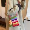 Women Crossbody Bag Colorful Crochet Cartoon Flower Pendant with Faux Pearl Lock Design