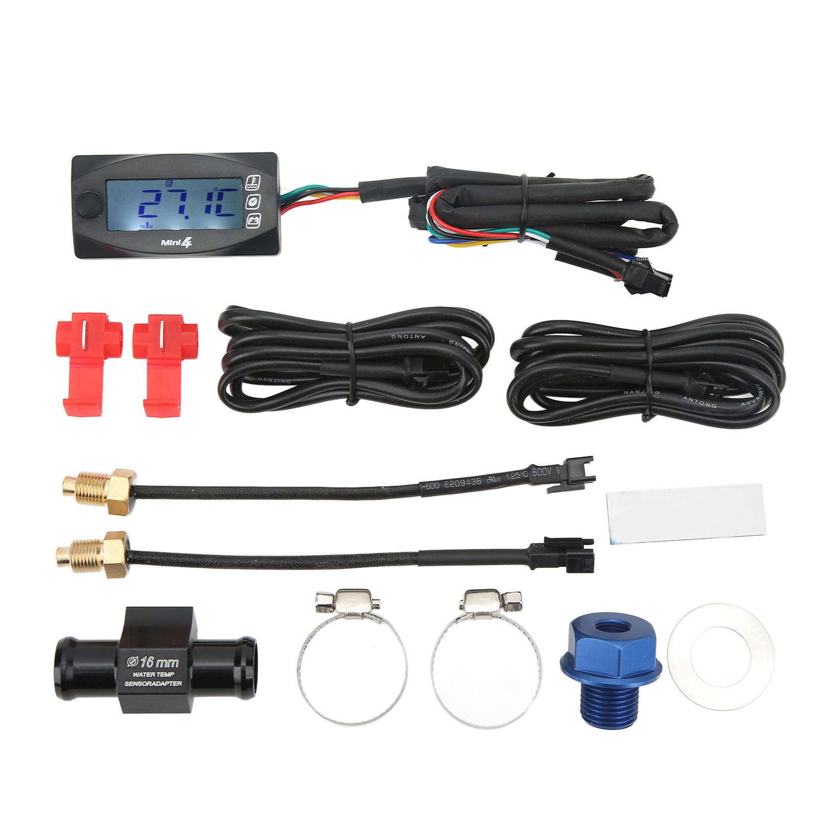 Jauge de Tension Température Heure Température Eau Température Huile 4 en 1 pour Moto DC12V Universelle pour Moto M16*1.5