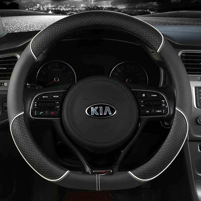 HSCD9 Pu Leather Car Steering Wheel Cover 38cm For Kia Rio 2 3 4 X Line Kombi Sedan K2 K3 K4 K5 KX1 KX3 KX5 Sportage Auto Accessories