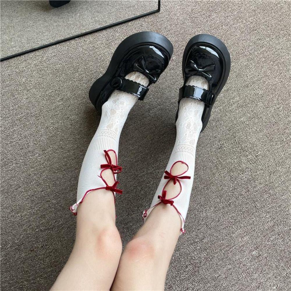 Cute Flocking Bow Fishnet Sock Double-layer French Retro Vintage Socks New Cool Women Socks