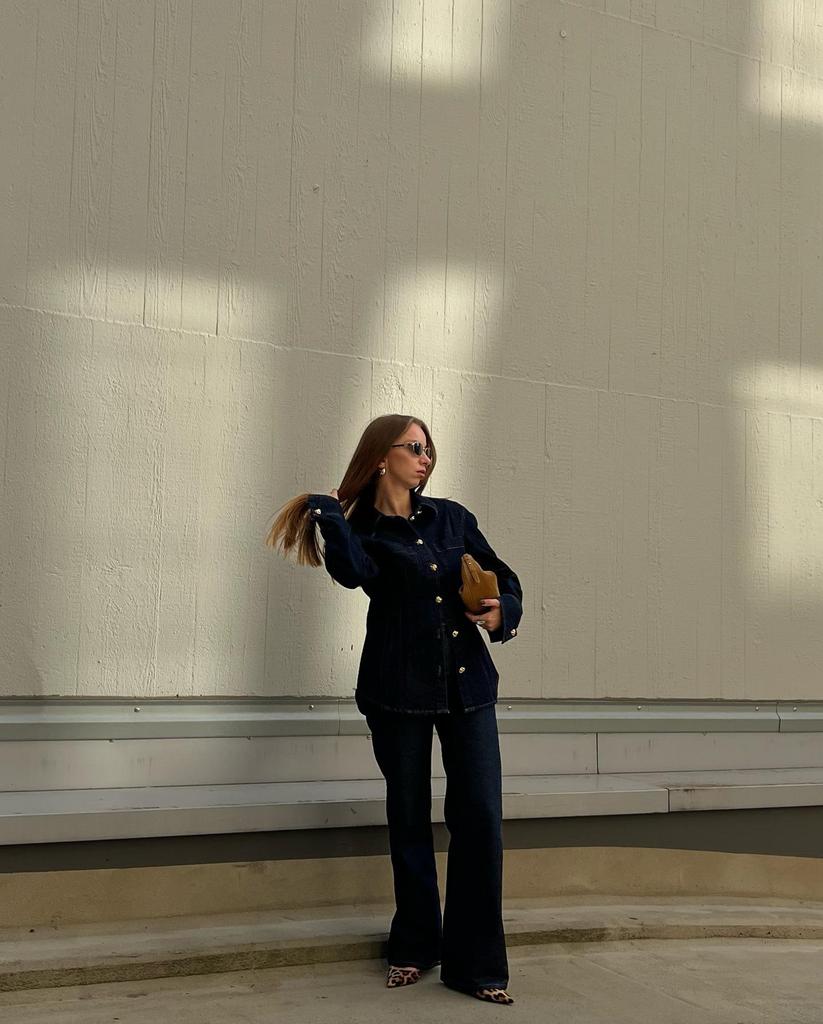 Spring 2025 Euro-American Style Women's Denim Shirt and Pants Set with Lapel Design