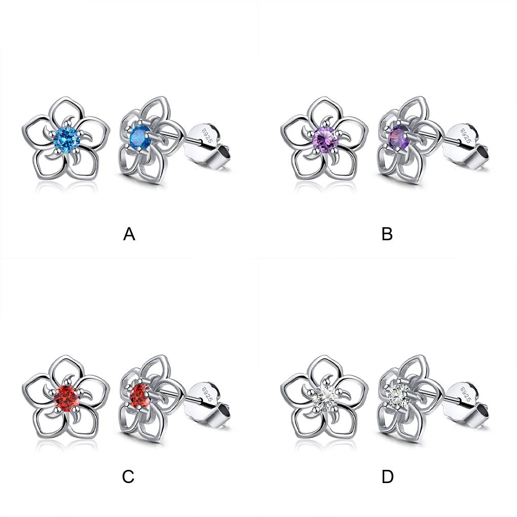 Style Ladies Stud Pair Birthday Girls Unfading Electroplated Ear Earring Silver Shape 1 Gift Flower Copper European