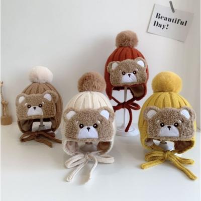 Großer Bommel Baby Winter Warme Mütze Kinder Junge Mädchen Niedlicher Cartoon Bär Dick Ohrenschutz Beanie Mütze Outdoor Wärmer Pullover Mützen