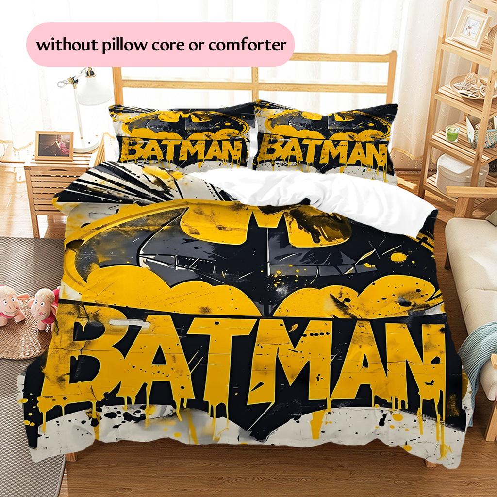 Batman Muster Bettwäsche Bettdecken-Set Heimdekoration Geschenk (1 Bettbezug + 2 Kissenbezüge (ohne Füllung))