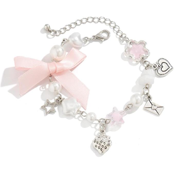 1/2Pcs Set Y2K Star Pearl Heart Crystal Chain Adjustable Aesthetic Bracelet Grunge Gift for Women Jewelry Gifts Punk Gothic Link Dainty Bracelet