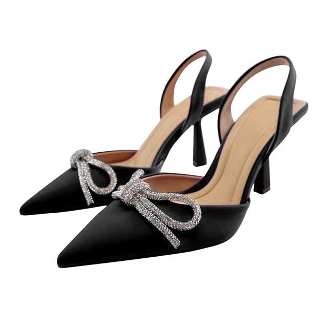 

Женская обувь, сандалии, элитные брендовые летние модные прозрачные тапочки на остром каблуке со стразами, женские пикантные туфли-лодочки 38 чёрный
