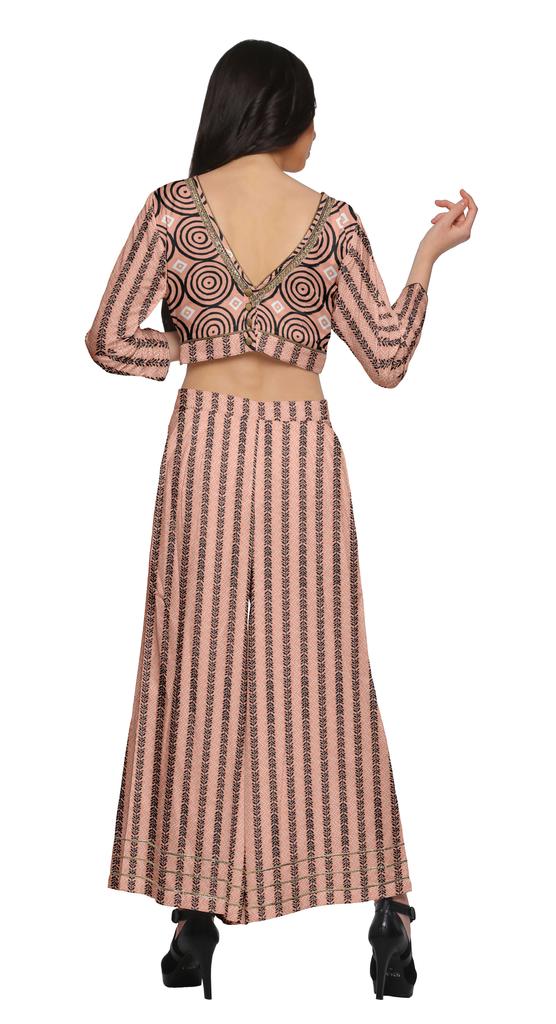 Moomaya Women Crop Top and Palazzo Pant Set Two Piece Printed Ethnic Wear