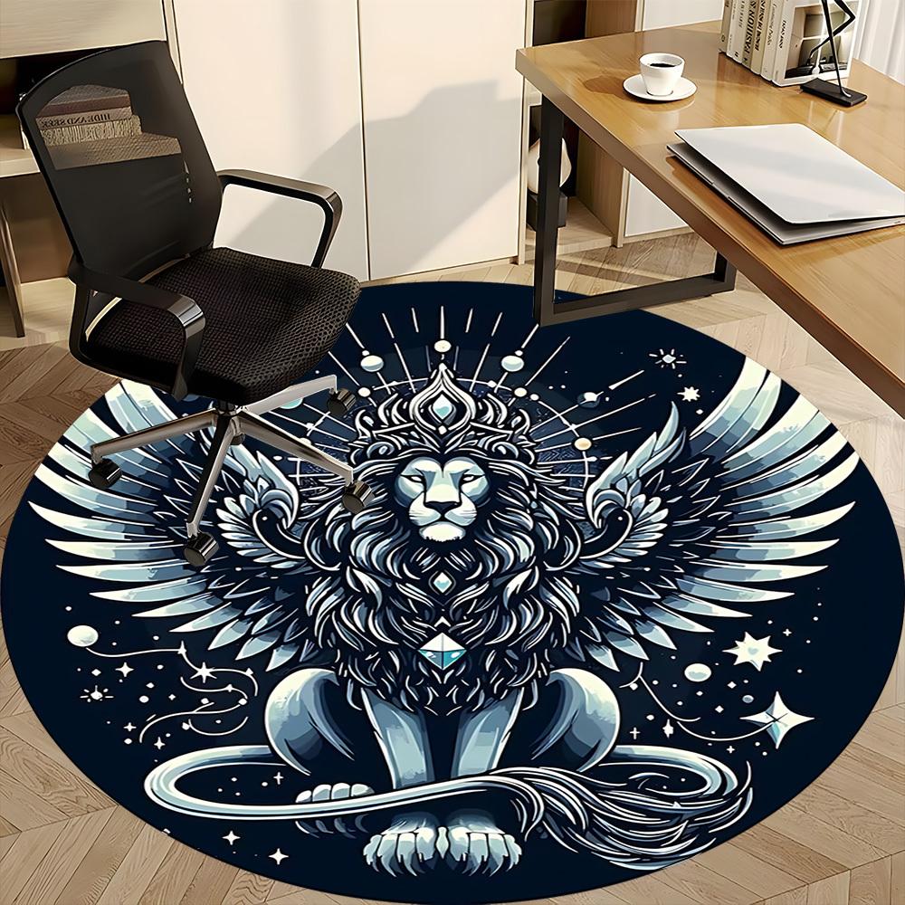 1 Stück geflügelter Löwe Büro runder Teppich, Matte geeignet für Büro, unter Bürostühlen Schlafzimmer Wohnzimmer Heimdekoration, Zimmer Dekoration