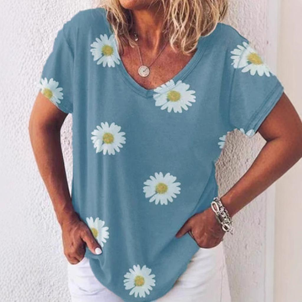 vintage women floral print t shirt short sleeve v neck tops comfortable t-shirts