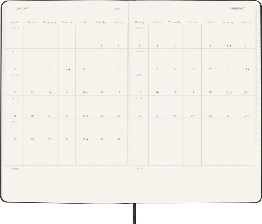 Moleskine 2026 18-Month Daily Planner Large Black, July Start Hard Cover Diary 13x21cm DHB18DC3Y27