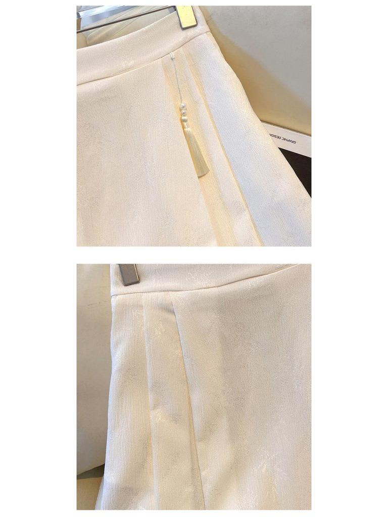 Chinese Mamian Pleated High-Waisted A-line Midi Skirt - Summer Style