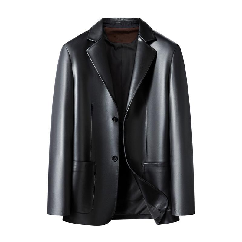 New Haining leather jacket men's sheepskin slim fit Korean version handsome suit collar locomotive light luxury autumn men's suit