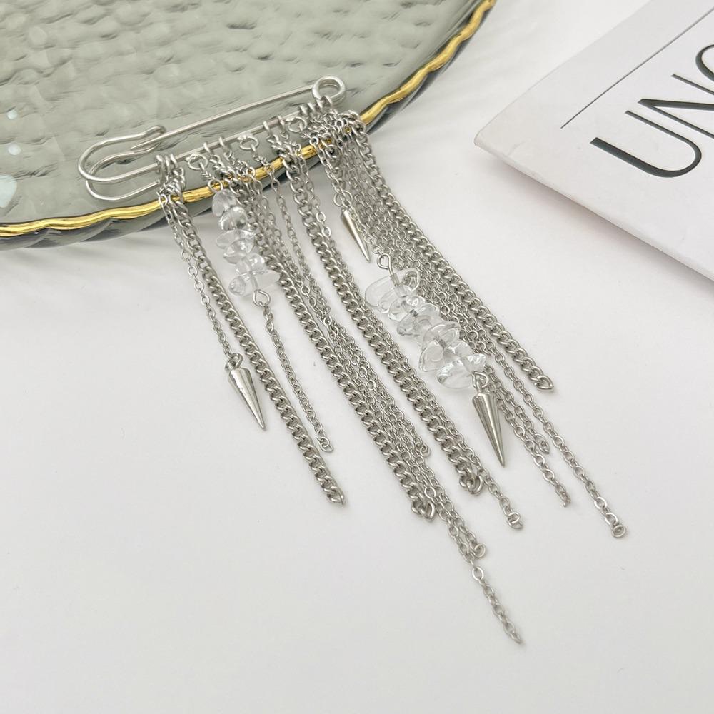 Multi-Functional Lady Chain Tassel Brooches Irregular Handmade Vintage Metal Tassel Brooch Trendy Elegant Beaded Chain Pin