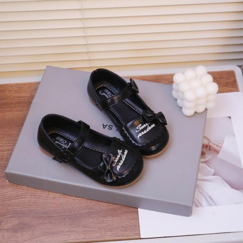 

Mary Janes Cute Spring Pure Color Sweet Children Leather Shoe Round Toe Boeknot Ruffles 26-36 Chic Girl s Shoe zapatos de niña 26-Insole15.6cm чорний