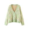 Women's  And Winter Fashion Flower Cardigan Sweater V-neck Long-Sleeved Sweater Women
