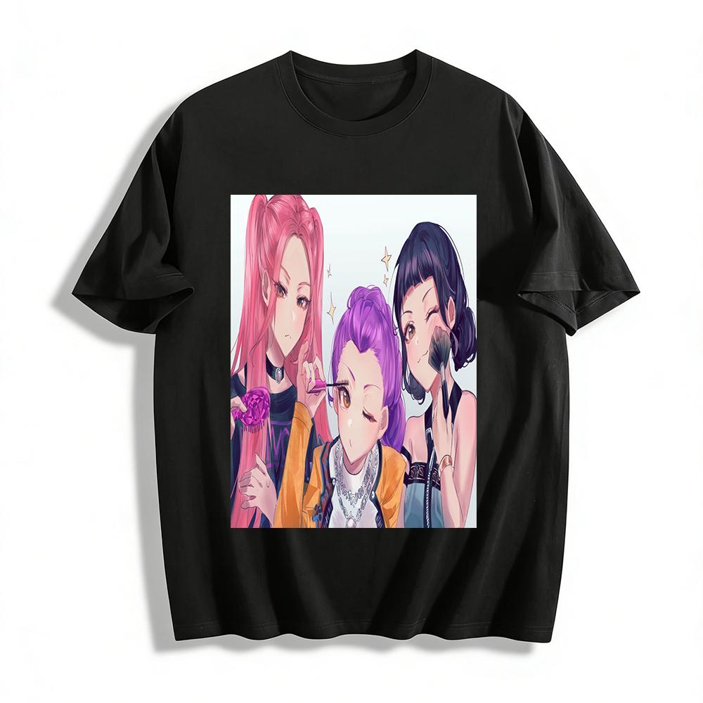 Cute Cool Girl Group Style Beauty Print Top Trendy Anime Girl Loose Casual Crew Neck T-Shirt Pure cotton T-shirt XXS