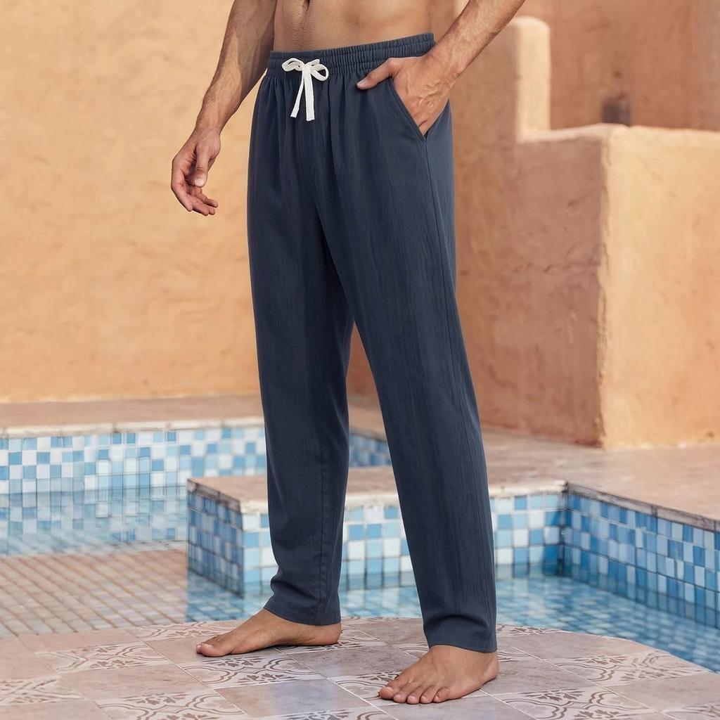 Men's Cotton And Linen Pants - Loose And Breathable - With Drawstring Pockets - Everyday Vacation Straight-leg Pants