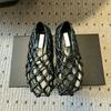 Sheepskin version~ mesh woven hollow breathable fish mesh shoes flat single shoes women's round head summer sandals pig cage shoes