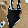 European and American Sexy Solid Color One-piece Swimsuit Pentagram Accessories Swimsuit Set Bikini Bohemian Style