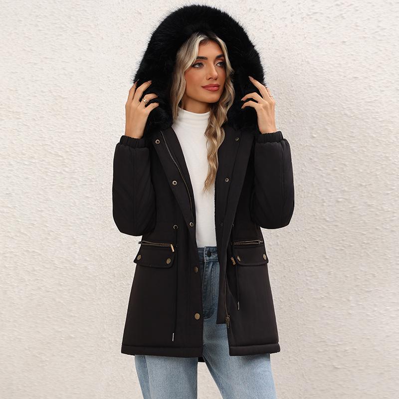 Women's Mid-Length Winter Parka: Loose Korean Style Cotton Coat, Fur-Lined and Velvet-Thickened.