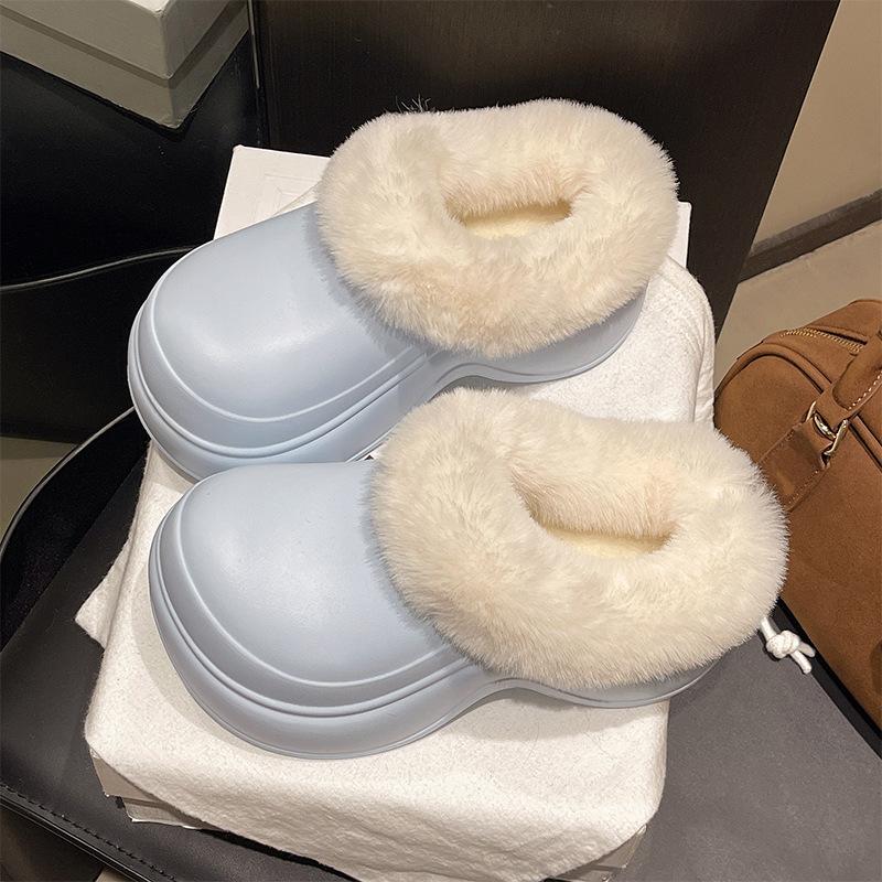 Fashion 2025 New Waterproof Indoor Street Wedges Slippers For Woman Winter Fluffy Shoes Warm Faux Fur Soft EVA Female Platform Slipper