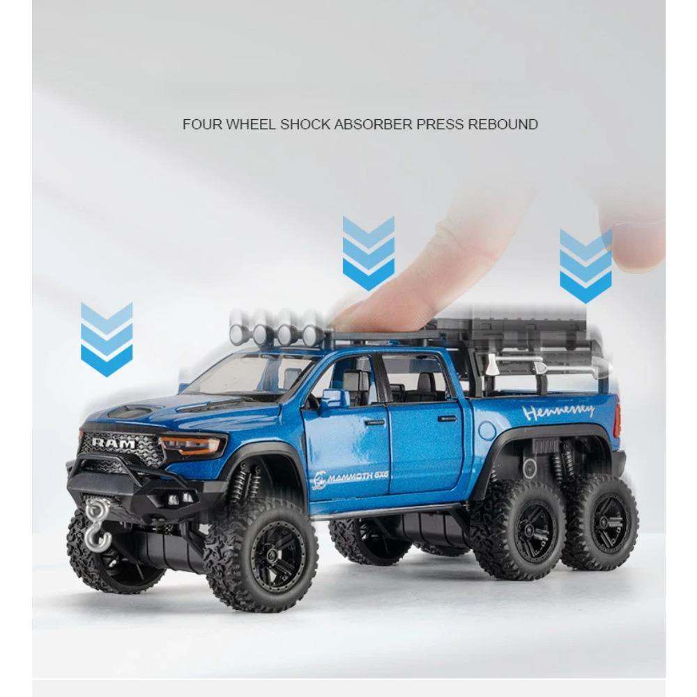 1/32 DODGE Tyrannosaurus RAM 1500 REX Alloy Pickup Car Model Diecast Metal Off-road Vehicles Car Model Sound Light Kids Toy Gift