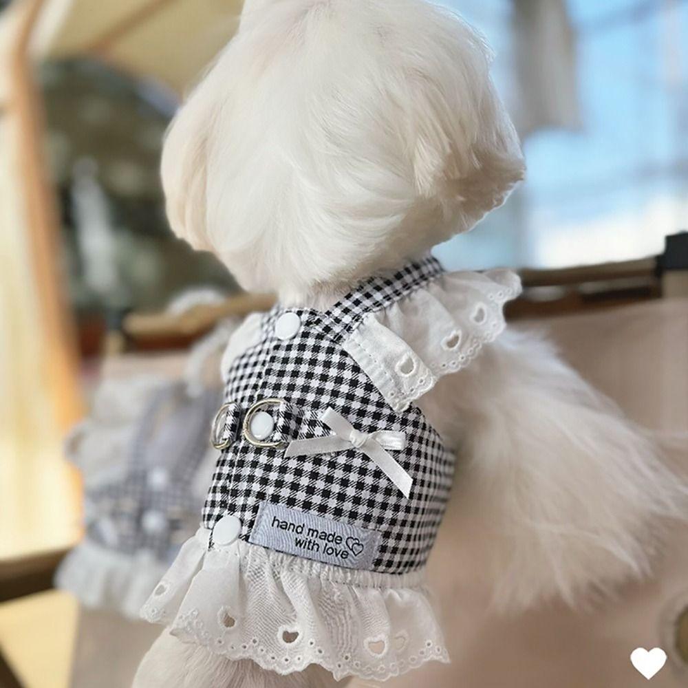 Cotton Pet Suspender Skirt Grid Breathable Cat Dog Princess Dresses Traction Buckle Pastoral Style Two Leg Dress Clothes Cat Dog